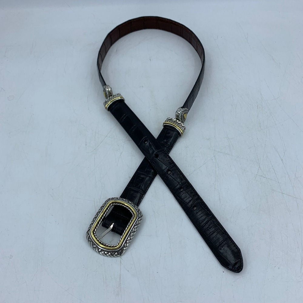 Vtg Brighton Womens 32 Reversible Embossed Leather Belt Westerncore 40210 Preppy